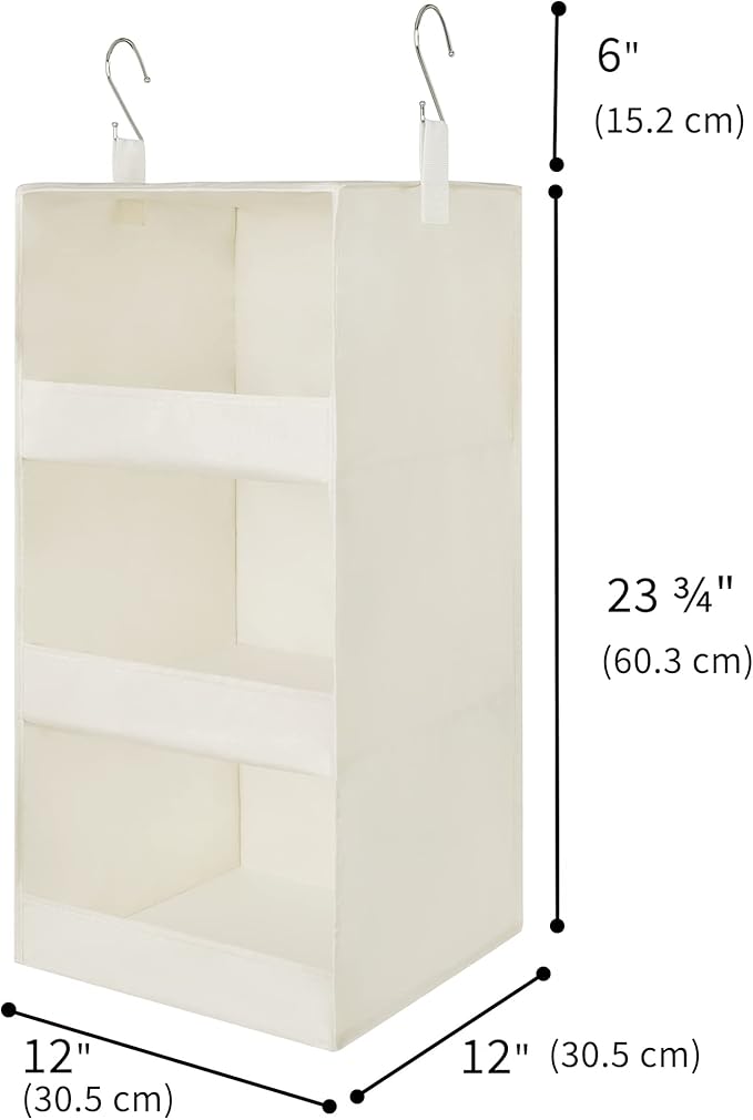 GRANNY SAYS 3-Shelf Hanging Organizer, Foldable Hanging Closet Storage, Hanging Shelves for Wardrobes & RV Closet, Beige, 29 ½" H X 12" W X 12" D, 1-Pack