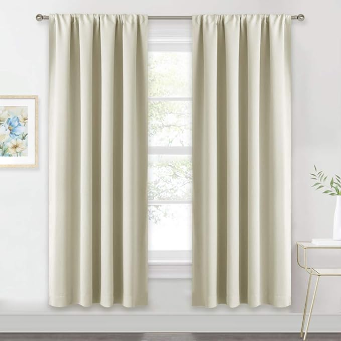 RYB HOME Blackout Curtains for Living Room, Large Window Shades for Bay Window Dining Parlor Bedroom Patio Door, Wide 62 x Long 72 inches, Beige, 2 Panels