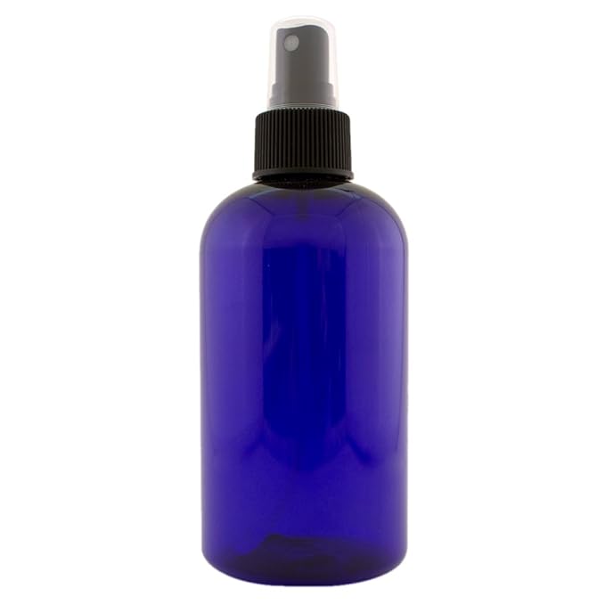 8 fl oz Cobalt Blue Plastic Bottle with Black Spray Cap (24 Pack)