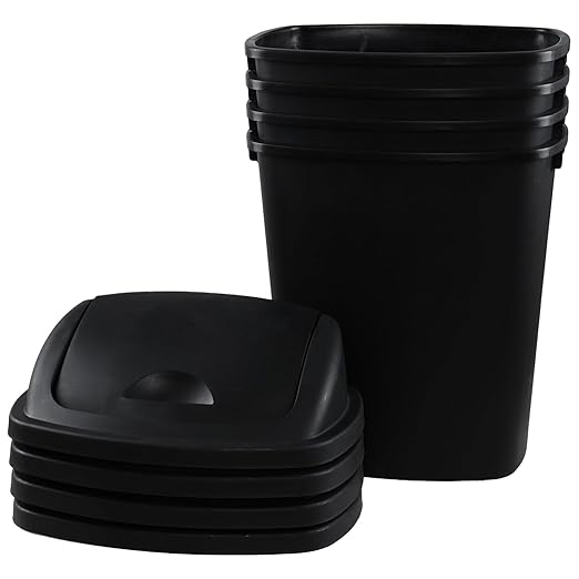 4 Pack Plastic Swing-Top Trash Can, 10 Gallon Plastic Kitchen Trash Can with Swing Lid, Black