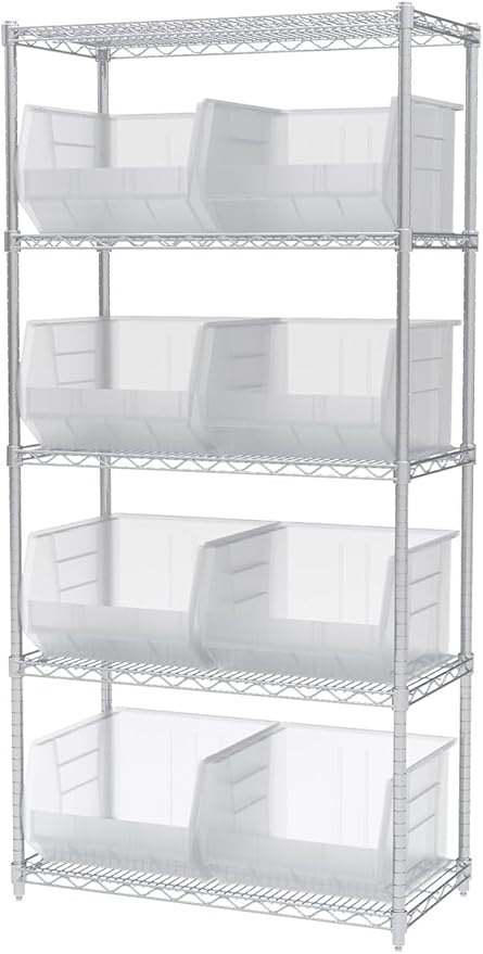 Akro-Mils 30270 AkroBins Plastic Storage Bins, Space-Saving Stackable Bins for Garage, Pantry, Craft Organization, 18" x 16" x 11", Clear, 3-Pack