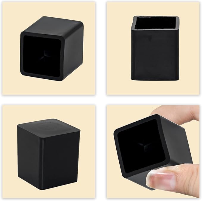 Flyshop Flexible Anti-Scratch PVC Patio Chair Table Leg Caps Tips Floor Protectors Square Furniture Covers, 20pcs, Black, 20 mm x 20mm, 13/16" x 13/16"
