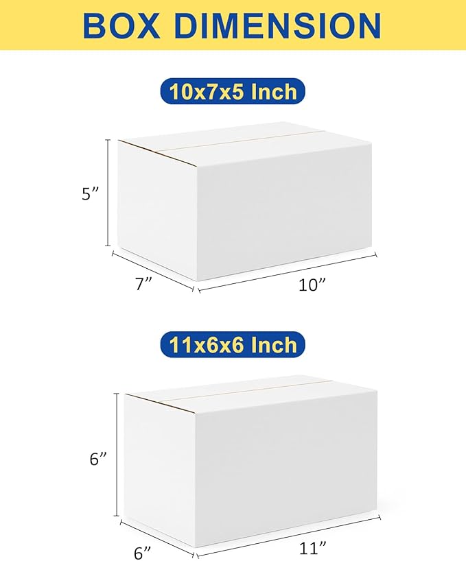 Assorted-Sizes-Shipping-Boxes-40-Pack: 10x7x5 & 11x6x6 Small-Shipping-Boxes-Mailers, White Corrugated-Cardboard-Boxes-for-Packing-Small-Business Mailing