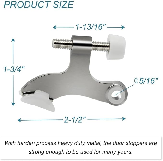 48 Pack Hinge Pin Brushed Nickel Door Stopper, Adjustable Heavy Duty Hinge Pin Door Stop with Rubber Bumper Tips
