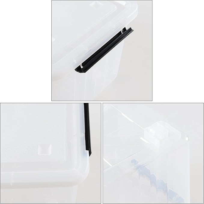 30 Quart Plastic Clear Storage Bin with Wheels, Plastic Latching Bins with Lids, 4 Packs