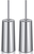 Toilet Brush and Holder, 2 Pack Toilet Brush with 304 Stainless Steel Long Handle, Toilet Bowl Brush for Bathroom Toilet-Ergonomic, Elegant,Durable (Silver)
