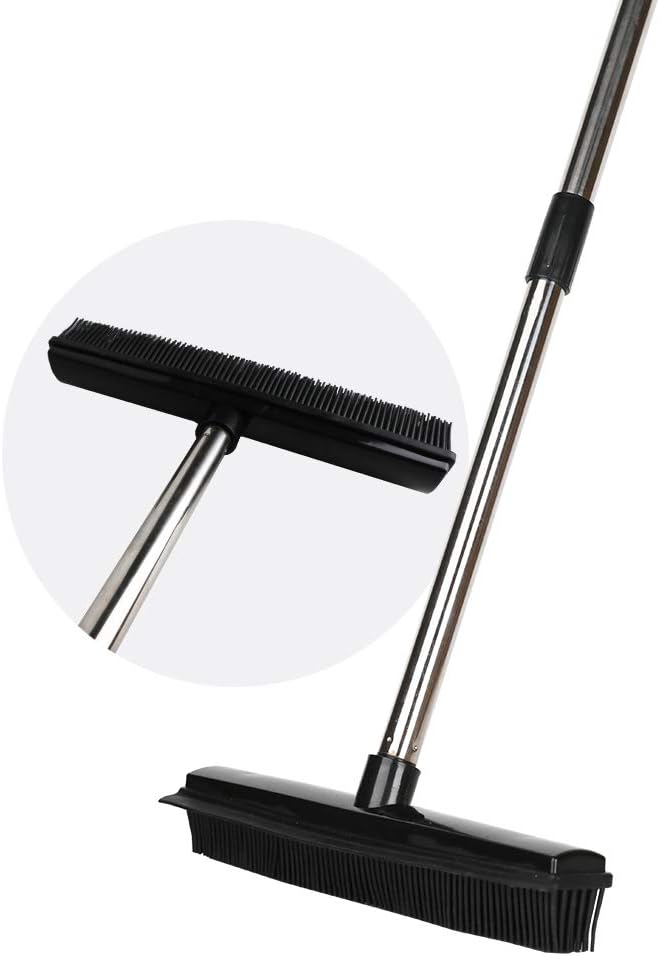 Pet Hair Rubber Broom Floor Brush for Carpet Dog Hair Remover with Built in Squeegee Silicone Broom Suitable for All Surface
