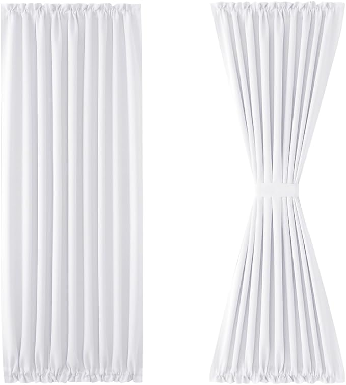 DWCN French Door Curtains – Rod Pocket Thermal Curtain for Doors with Glass Window, Kitchen and Patio Doors for Privacy, 54 X 80 Inches Long, 1 Curtain Panel with Tieback, Pure White