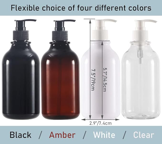 Apothecary Dispenser Bottle for Bathroom and Kitchen - 16oz Plastic Shower Pump Dispensers, Refillable for Shampoo Lotion Oil Shower Soap Hand Soap and Dish Soap (3 Pack, Amber)