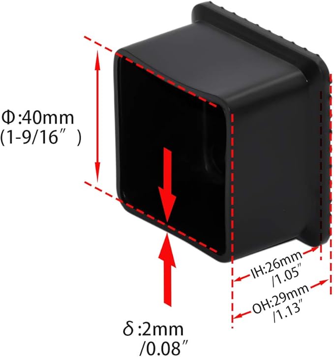 Flyshop Flexible Anti-Scratch PVC Patio Chair Table Leg Caps Tips Floor Protectors Square Furniture Covers, 20pcs, Black, 40 mm x 40 mm, 1-9/16" x 1-9/16"