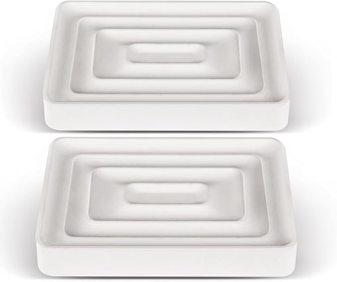 2 Pack Diatomite Soap Trays, Fast Drying Stone Soap Dishes, Natural Diatomaceous Earth Soap Holders, Quick-Dry Rectangular Soap Savers for Bath & Kitchen, White