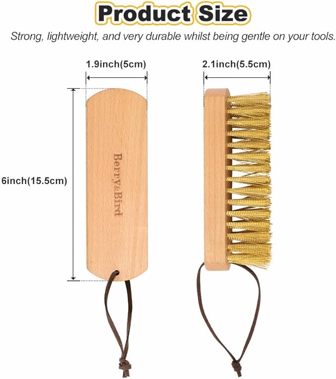 Berry&Bird Brass Brush, Ashwood Premium Brass Wire Brush with Cowhide Lanyard, Heavy Duty Wire Brushes for Cleaning Garden Tool, Rust Removal, Automotive, Paint