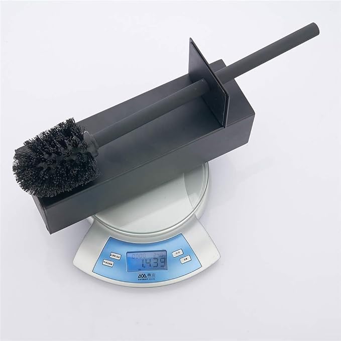 Matte Black Square Stainless Steel Toilet Brush with Holder, 304 Modern Toilet Brush Set – Rust Resistant, Long Handle, Replacement Heads, Floor Standing Bathroom Toilet Cleaning Brush