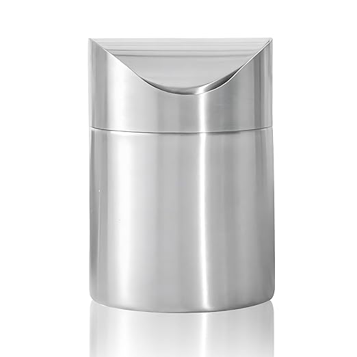 Mini Trash Can, Tiny Desktop Trash Bin with Swing Lid, Stainless Steel Bathroom Countertop Garbage Cans Kitchen Waste Bins with Trash Bag
