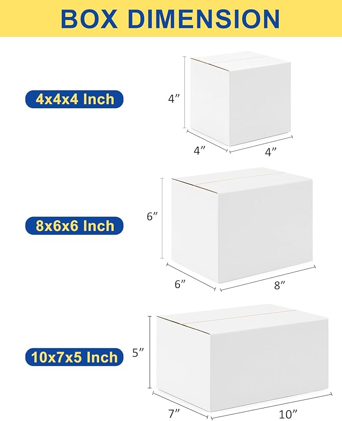Assorted-Sizes-Shipping-Boxes-45-Pack: 4x4x4 & 8x6x6 & 10x7x5 Small-Shipping-Boxes-Mailers, White Corrugated-Cardboard-Boxes-for-Packing-Small-Business Mailing
