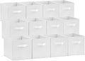 Lifewit 12 Packs Storage Cubes, 11 Inch Cube Storage Bins, Foldable Decorative Fabric Storage Baskets for Organizing Home Organizers with Handles for Shelves, Closet, White
