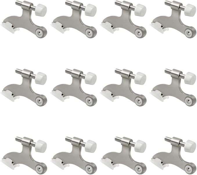 12 Pack Hinge Pin Brushed Nickel Door Stopper, Adjustable Heavy Duty Hinge Pin Door Stop with Rubber Bumper Tips