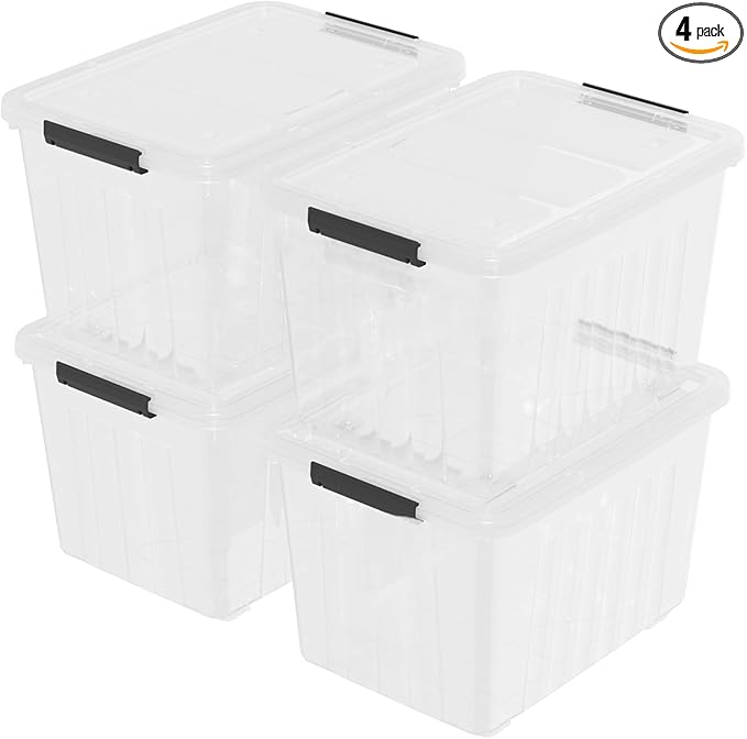 70 Quart Large Clear Storage Bins, Plastic Storage Box with Lids and Wheels, 4 Packs