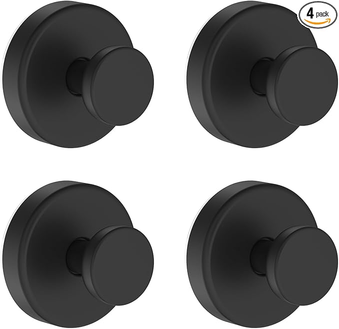 Suction Cup Hooks for Shower, Removable Towel Hooks for Bathroom Window Glass Door Wall, Bath Robe Looafh Hook for Hanging - 4 Pack, Black