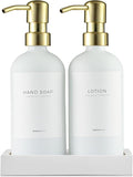 MaisoNovo Soap Dispenser 3-Piece Set | 16.9oz White Bottles with Gold Stainless Steel Pumps