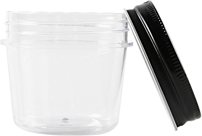 Novelinks 4 oz Clear Plastic Jars with Black Lids – Small Round Reusable Containers for Food, Spices, Crafts, Travel – BPA-Free Storage Jars for Kitchen & Household Organization, 20 Pack