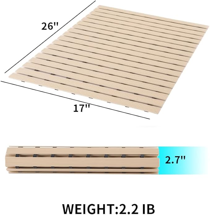 PADOOR Shower-Mat Non Slip, Heavy Duty Bathtub-Mat Curlable Quick Drain Sturdy Bath Tub Mat Without Suction Cups for Indoor Outdoor Use 17x26 Inch Beige