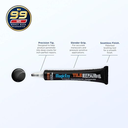 MagicEzy Tile RepairEzy (Black) - Porcelain Glaze Repair Filler - Fix Chips and Holes in Tiles Fast - Floor Tiles,Wall Tiles, Tubs, Showers, China