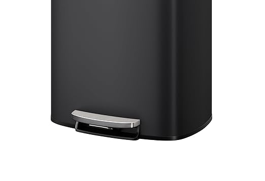 Garvee 13 Gal (50L) and 2.6 Gal (10L) Metal Trash Can Combo Set, Rustproof Garbage Can with Lid, Step-on Trash Bin with Inner Bucket, Rear Handle, Black