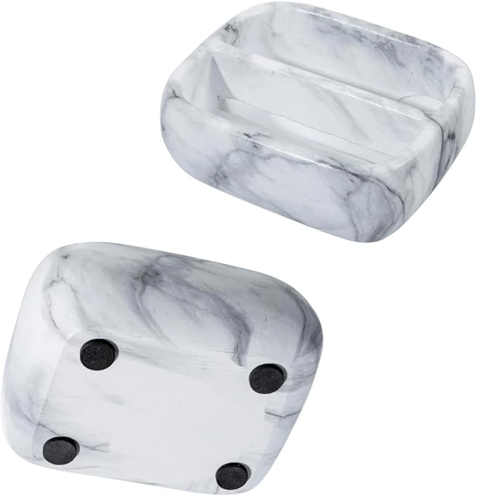 MyGift 5.4 Inch Deluxe Modern White Marble Pattern Resin Double Sponge Holder, Kitchen Sink Countertop Dish Cleaning Sponges or Scrubbing Pads Bowl with 2 Compartments