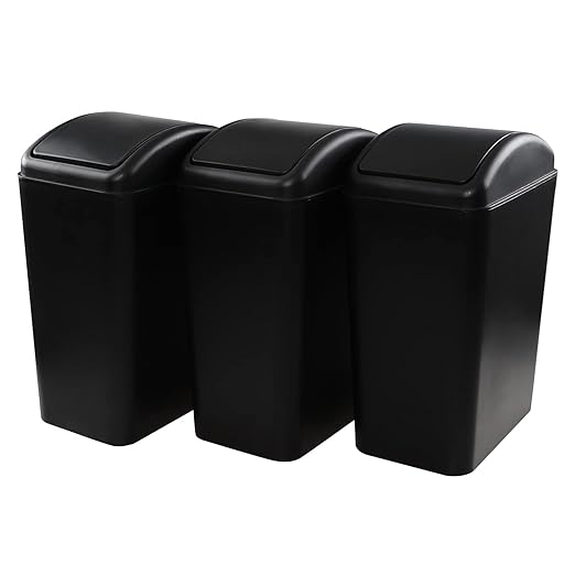 4.5 Gallon Swing Top Trash Bin, Plastic Garbage Can with Lid, Black, 3 Pack