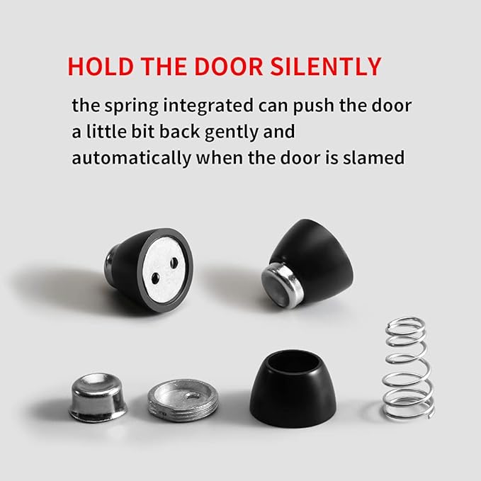 YAGU Door Stopper 6 Pack Magnetic Door Stops, Zinc Alloy Matte Black Door Catch Door Holder Wall Floor Mounted, Metal Soft-Catch