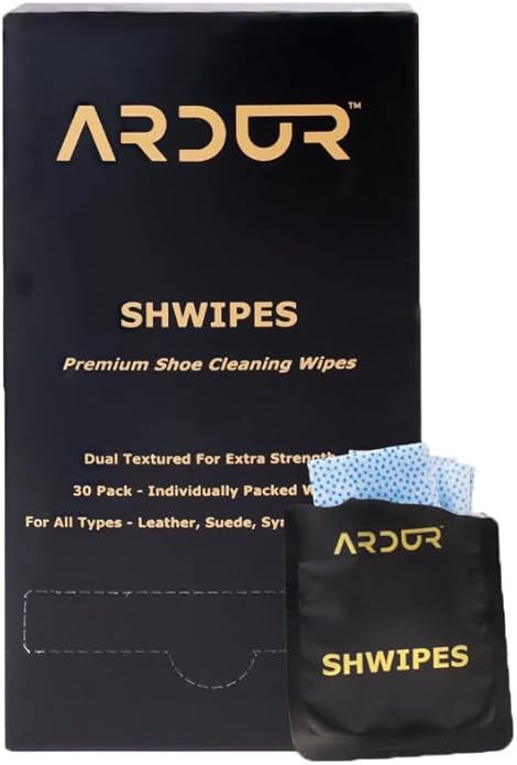 Ardur Premium Shoe Cleaning Wipes For Sneakers (30 Individually Wrapped Wipe) | Dual-Texture Design | Travel-Size | For Leather, Suede, Nubuck, Rubber & Synthetic | Quick-Dry Formula