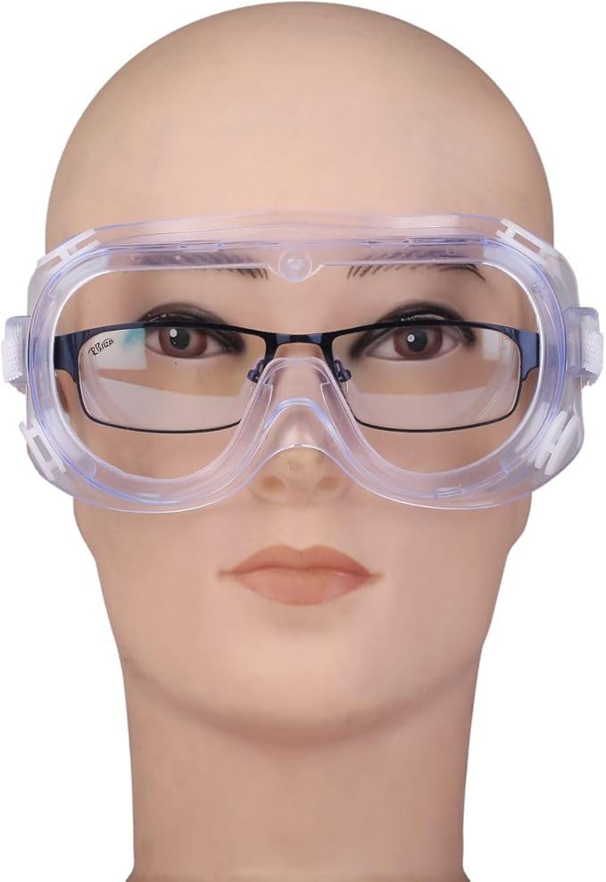 3 Pack Safety Goggles Protective Adjustable Goggles Over Glasses Splash Eye Protection Adjustable For Lab Construction Worker Onion Cutting Clear Lens Eyewear White