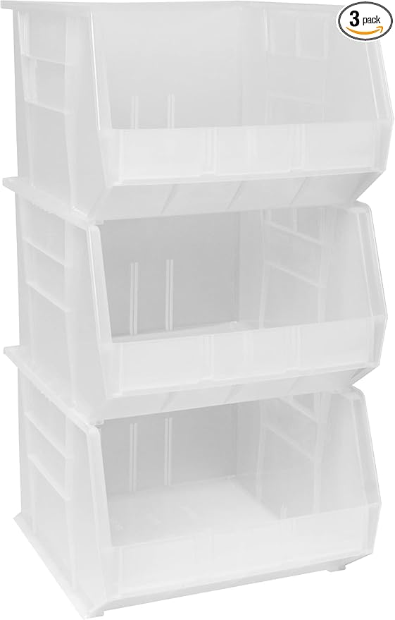 Akro-Mils 30270 AkroBins Plastic Storage Bins, Space-Saving Stackable Bins for Garage, Pantry, Craft Organization, 18" x 16" x 11", Clear, 3-Pack