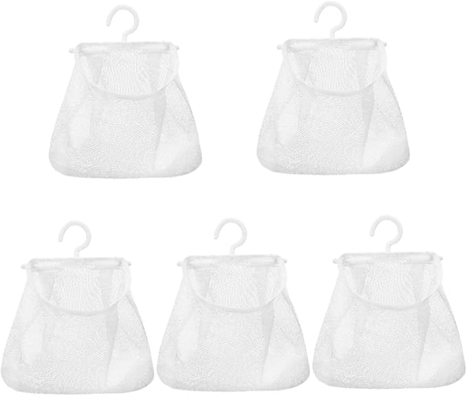 Cabilock 5pcs Mesh Hanging Bag Hanging Clothes Travel White Polyester Fruit