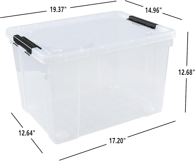 4-Pack 50 L Clear Plastic Storage Bin, Large Clear Latch Box with Wheels