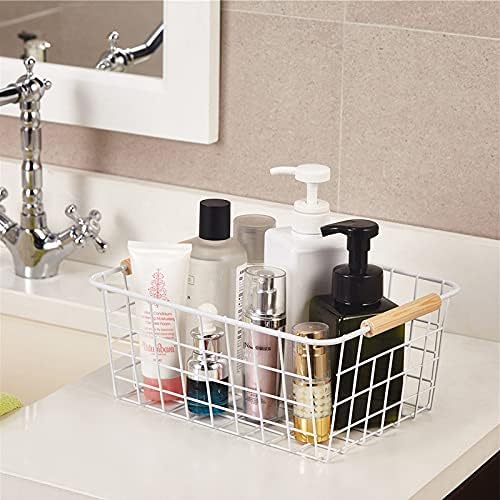 Kitchen Wire Baskets Farmhouse Decor Metal Food Storage Organizer,Household Refrigerator Bin with Built-in Handles for Cabinets, Pantry,Bathroom 4 Packs (white)