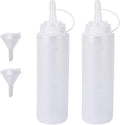 2 Pack 8oz Plastic Sauce Bottle Squeeze Squirt with Cap, Ketchup Dispenser, Leakproof Lids, Funnel Included