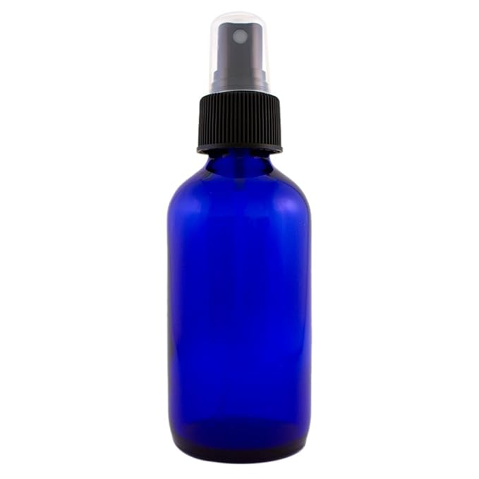 4 fl oz Cobalt Blue Glass Bottle with Black Spray Cap (12 Pack)