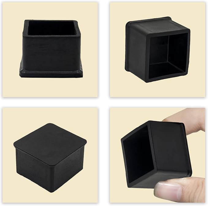 Flyshop Heavy Duty Non-Slip Rubber Leg Tips Floor Protectors Square Chair Leg Caps 50 x 50 mm, 2" x 2", Black, 20PCS