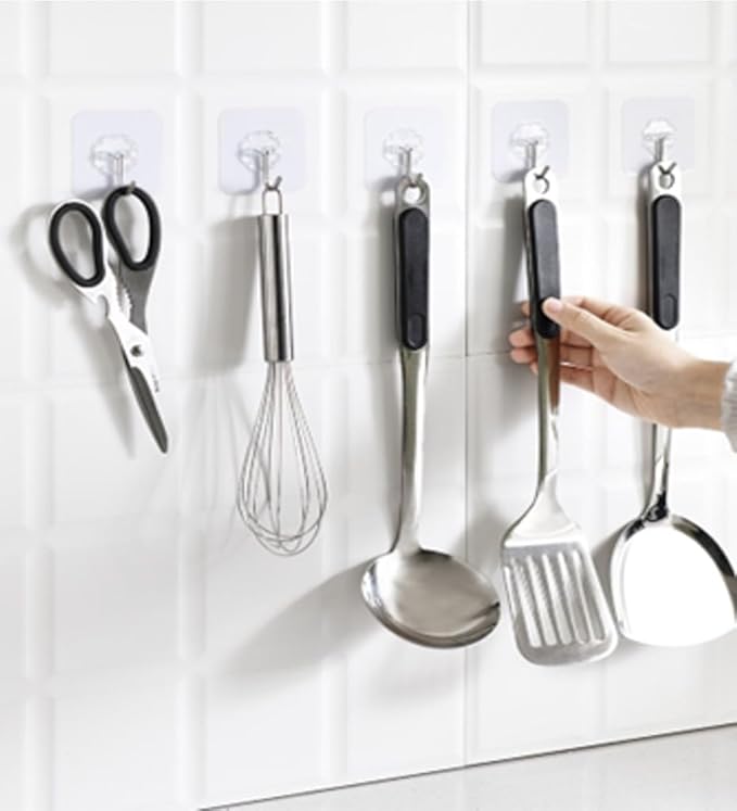 40pcs Heavy Duty Adhesive Hooks for Damage-Free Hanging - Transparent Plastic Hangers for Ceilings and Walls