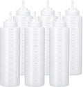 Condiment Squeeze Bottles Ketchup Dispenser, 6 Pack 32oz Squeeze Bottles for Liquids, Plastic Sauce Bottle with Cap Lid, Squirt Bottles for Sauces Liquids BBQ Dressing Pancake Art