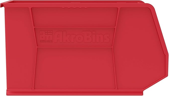 Akro-Mils 30270 AkroBins Plastic Storage Bins, Space-Saving Stackable Bins for Garage, Pantry, Craft Organization, 18" x 16" x 11", Red, 3-Pack