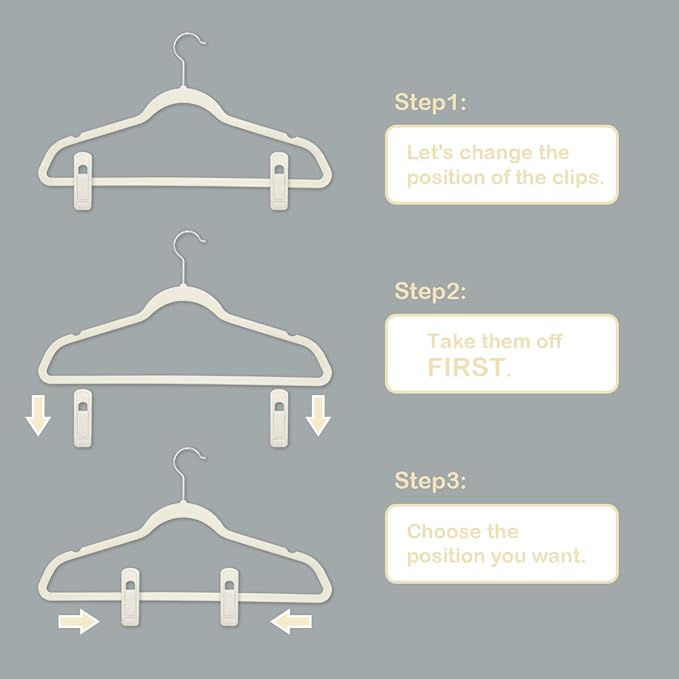 Beige Velvet Hanger Clips (60-Pack), Non-Slip Velvet Clip Work Perfectly for Ivory/Beige Velvet Hangers, Pant Skirt Hanger Velvet Clips Fit for Velvet Clothes Hangers