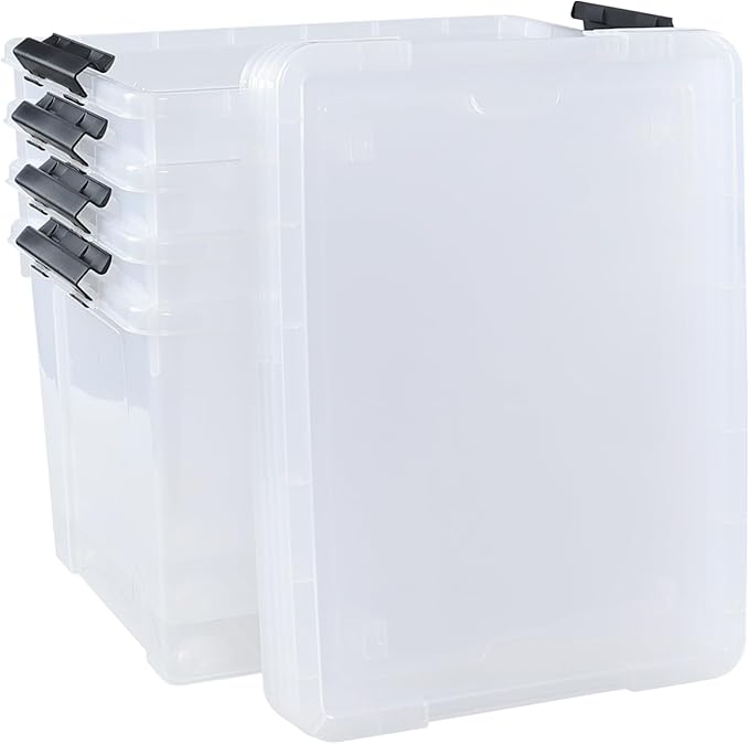 4-Pack 50 L Clear Plastic Storage Bin, Large Clear Latch Box with Wheels