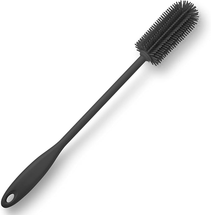 Silicone Bottle Brush, Water Bottle Cleaner Brush with Long Handle, Perfect for Cleaning Narrow Neck Containers, Vacuum Sports Bottle, Tumblers, Flask, Glassware (1 Pack, Charcoal)