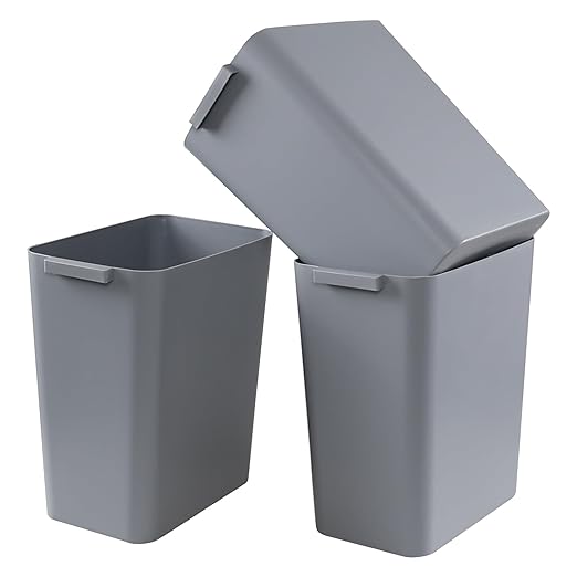 Zopnny Plastic Trash Can Wastebasket, Waste Bin, 4.5 Gallon, 3 Pack, Grey