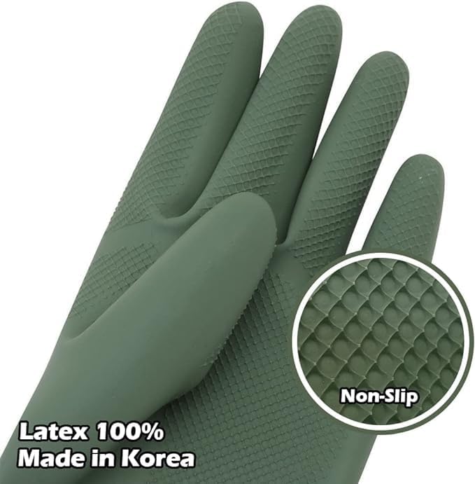 HOMSSEM Dishwashing Gloves - 2 Pairs Premium Rubber Gloves for Cleaning - Urban Gray, Green, Blue