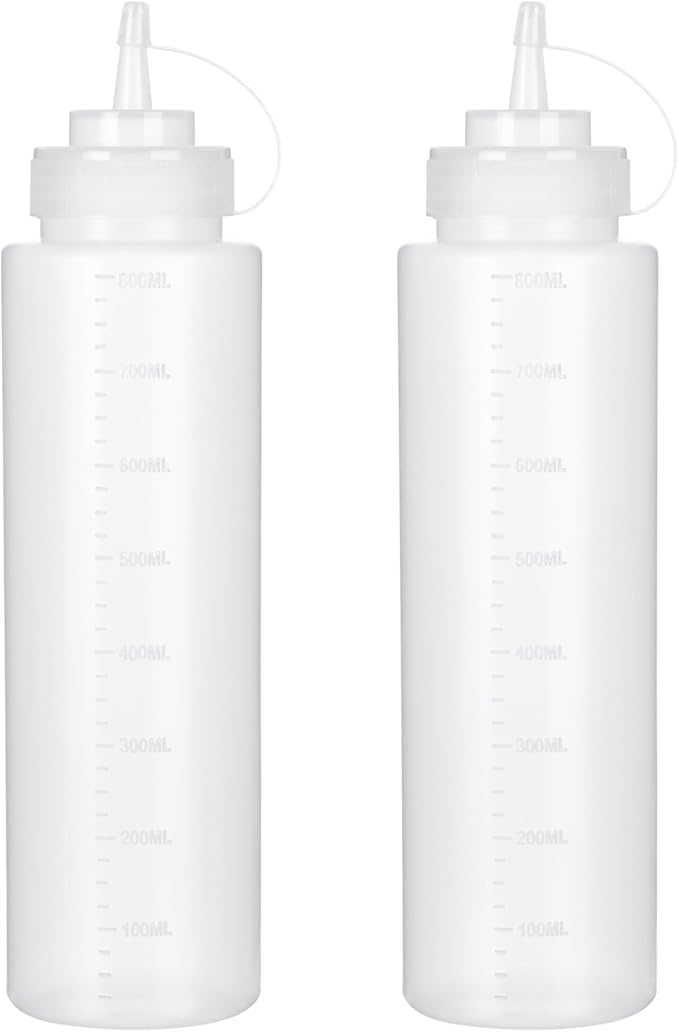 Squeeze Bottles for Sauces 2 Pack, 27 Ounce 800ml Plastic Dressing Squirt Bottles with Cap Lids, Condiment Bottle for Liquids BBQ Dressing Pancake Art Dispenser
