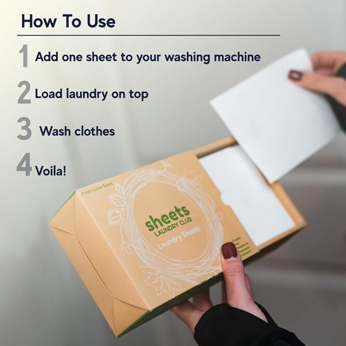 Sheets Laundry Club Laundry Detergent Sheets, 100 Loads - Fragrance Free Scent, Eco-Friendly, Quick-Dissolving Formula, Hypoallergenic, Septic Safe, Plastic-Free Packaging - 50 Sheets
